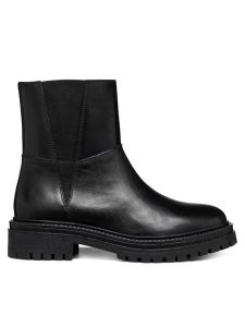 Geox Botki D Iridea D46HRC 00043 C9999 Czarny. Czarne botki Geox, bez wzorów, ze skóry, bez obcasa, na płaskiej podeszwie, bez zapięcia. Za 479,99 zł.