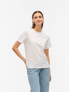 Vero Moda Koszulka w kolorze białym rozmiar: M. Białe bluzki Vero Moda, m, bez wzorów, z bawełny, bez kołnierzyka, bez ramiączek. Za 43,88 zł.