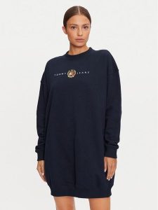 Tommy Jeans Sukienka dzianinowa DW0DW18715 Granatowy Relaxed Fit. Niebieskie kombinezony Tommy Jeans, s, bez wzorów, z bawełny, bez kołnierzyka, bez ramiączek. Za 289,99 zł.