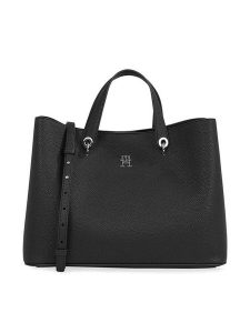 Tommy Hilfiger Torebka Th Emblem Satchel AW0AW15177 Czarny. Czarne torebki klasyczne TOMMY HILFIGER, bez wzorów, ze skóry, bez dodatków. Za 569,99 zł.