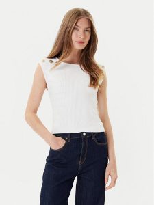 Guess Bluzka W5YR12 Z0130 Biały Regular Fit. Białe bluzki Guess, xs, z aplikacjami, z syntetyku, bez kołnierzyka, bez ramiączek. Za 259,99 zł.