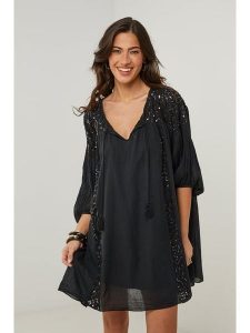Le Monde du Lin Sukienka w kolorze czarnym rozmiar: 36/38. Czarne sukienki Le Monde du Lin, bez wzorów, z bawełny, klasyczne, bez kołnierzyka, bez ramiączek, mini. Za 143,99 zł.