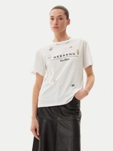Weekend Max Mara T-Shirt 2515971042650 Biały Regular Fit. Białe t-shirty Weekend Max Mara, l, bez wzorów, z bawełny, bez kołnierzyka, bez ramiączek. Za 289,99 zł.