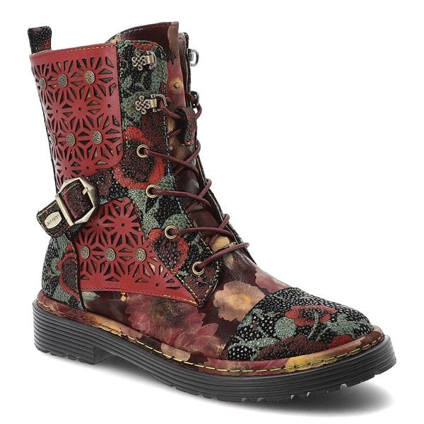 Botki damskie Laura Vita, skórzane bogato zdobione na płaskim obcasie z okrągłym noskiem i na zamek, czerwone, SL1127-36. Czerwone botki LAURA VITA, z aplikacjami, z okrągłym noskiem, przed kolano, bez obcasa, na płaskiej podeszwie, bez zapięcia. Za 389,00 zł.