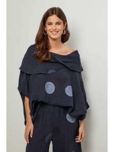 Lin Passion Lniana bluzka w kolorze granatowym rozmiar: 36/38. Niebieskie bluzki Lin Passion, bez wzorów, ze lnu, klasyczne, bez kołnierzyka, bez ramiączek. Za 180,91 zł.