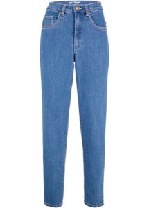 Dżinsy Mom ze stretchem, high waist. Niebieskie jeansy bonprix, bez wzorów, z jeansu, z podwyższonym stanem. Za 82,99 zł.