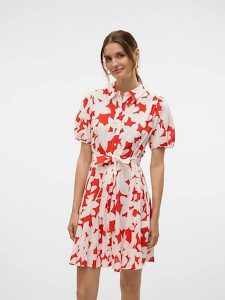 Vero Moda Sukienka w kolorze biało-czerwonym rozmiar: M. Białe sukienki Vero Moda, na co dzień, m, bez wzorów, z bawełny, bez kołnierzyka, bez ramiączek, mini, proste. Za 158,47 zł.