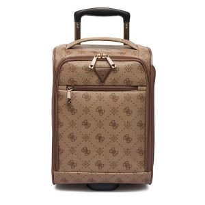 Walizka kabinowa Guess. Brązowe walizki Guess, z aplikacjami. Za 639,99 zł.
