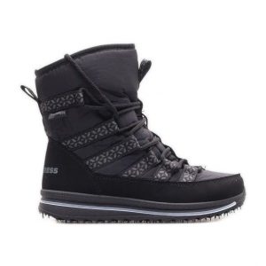 Buty Progress W PROGJ-20-02 czarne. Czarne buty zimowe z materiału, bez obcasa, bez zapięcia. Za 258,25 zł.