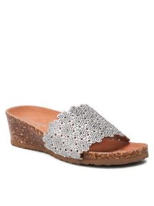 Clara Barson Klapki WS066-12 Srebrny. Szare klapki Clara Barson, bez wzorów, ze skóry, bez obcasa. Za 65,99 zł.