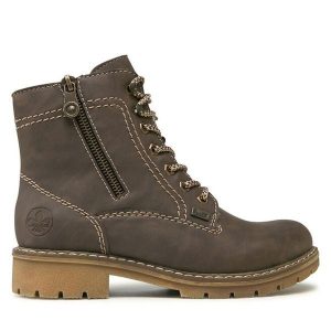 Trapery Rieker. Brązowe buty zimowe Rieker, bez obcasa, bez zapięcia. Za 198,99 zł.