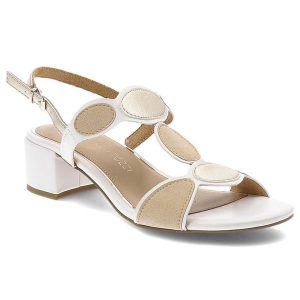 Białe Sandały Marco Tozzi Stylowe Obuwie Damskie Na Obcasie. Białe sandały Marco Tozzi, z aplikacjami, z materiału, bez obcasa, na obcasie, bez zapięcia. Za 199,00 zł.
