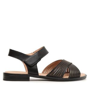 Sandały Caprice. Czarne sandały Caprice, bez wzorów, bez obcasa, na płaskiej podeszwie, bez zapięcia. Za 199,99 zł.