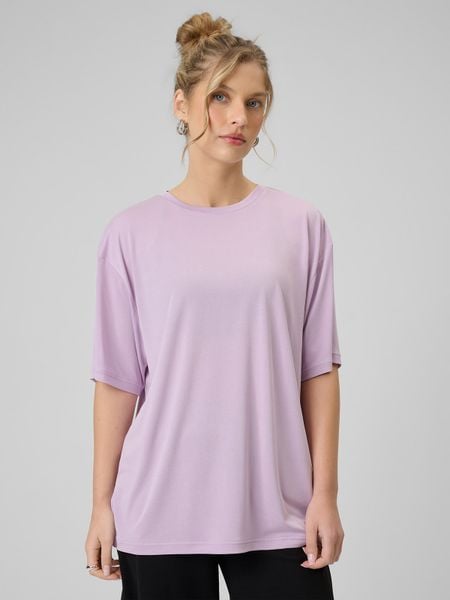 4F T-shirt loose z modalem damski - fioletowy M. Fioletowe t-shirty 4f, m, bez wzorów, bez kołnierzyka, bez ramiączek. Za 89,99 zł.
