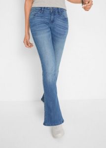 Dżinsy Bootcut Mid Waist, ze stretchem. Niebieskie jeansy bonprix, bez wzorów, z jeansu. Za 99,99 zł.