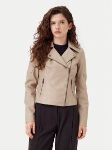 Noisy May Kurtka z imitacji skóry Rebel 27000741 Beżowy Slim Fit. Brązowe kurtki Noisy may, l, bez wzorów, ze skóry, bez kaptura. Za 159,99 zł.