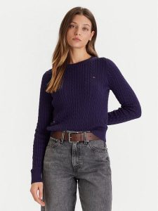 Tommy Jeans Sweter Cable Essential DW0DW22165 Fioletowy Regular Fit. Fioletowe swetry klasyczne Tommy Jeans, s, z bawełny, bez kołnierzyka. Za 429,99 zł.