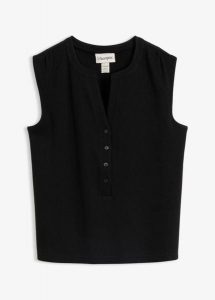 Top z czystej bawełny organicznej o waflowej strukturze. Czarne topy bonprix, bez wzorów, z bawełny, bez kołnierzyka, bez ramiączek. Za 34,99 zł.
