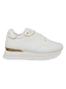 Patrizia Pepe Skórzane sneakersy w kolorze złoto-białym rozmiar: 40. Białe trampki Patrizia Pepe, bez wzorów, bez zapięcia. Za 339,99 zł.