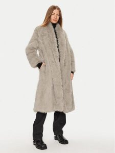 Eleh Futro E00192 Beżowy Regular Fit. Brązowe płaszcze Eleh, xs, bez wzorów, z futra, bez kaptura. Za 599,99 zł.