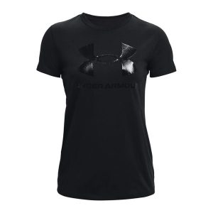 Koszulka fitness damska Under Armour Live Sportstyle Graphic Ssc. Czarne bluzki Under Armour, m, bez wzorów, sportowe, bez kołnierzyka, bez ramiączek. Za 90,99 zł.