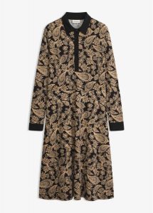 Sukienka z dżerseju ze wzorem paisley. Czarne sukienki bonprix, bez wzorów, z dżerseju, eleganckie, bez kołnierzyka, bez ramiączek. Za 169,99 zł.