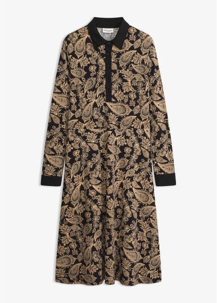 Sukienka z dżerseju ze wzorem paisley. Czarne sukienki bonprix, bez wzorów, z dżerseju, eleganckie, bez kołnierzyka, bez ramiączek. Za 169,99 zł.
