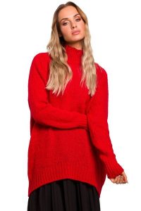 Sweter damski oversize asymetryczny sweter z wełną czerwony. Czerwone swetry oversize Polskie swetry, na zimę, l, bez wzorów, z dzianiny, bez ramiączek. Za 259,00 zł.