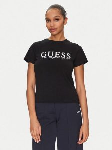 Guess T-Shirt V5GI15 J1314 Czarny Slim Fit. Czarne t-shirty Guess, xs, z aplikacjami, z bawełny, bez kołnierzyka, bez ramiączek. Za 79,99 zł.