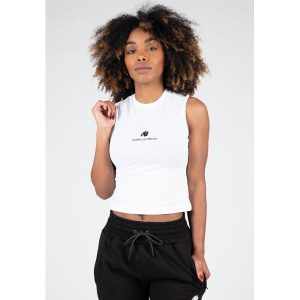 Livonia Crop Top - Biały. Białe topy GORILLA WEAR, xs, bez wzorów, sportowe, bez kołnierzyka, bez ramiączek. Za 161,00 zł.