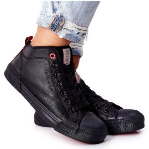 Damskie Wysokie Trampki Cross Jeans II2R4032C Czarne. Czarne trampki bez wzorów, z jeansu, bez zapięcia. Za 205,59 zł.