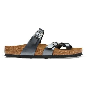 Birkenstock Mayari BF Metallic Black Japonki damskie. Szare klapki Birkenstock, bez wzorów, ze skóry, bez obcasa. Za 319,99 zł.