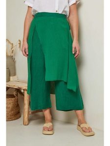 Curvy Lady Lniane spodnie w kolorze zielonym rozmiar: 44/46. Zielone spodnie z wysokim stanem Curvy Lady, bez wzorów, ze lnu, z podwyższonym stanem. Za 122,95 zł.