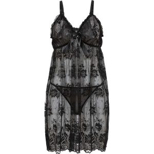 Ozdobna koszulka nocna. Czarne koszule nocne bonprix, bez wzorów, z koronki, bez ramiączek. Za 114,99 zł.