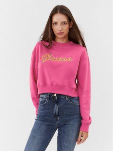 Guess Bluza W3BQ13 KB681 Różowy Regular Fit. Czerwone bluzy Guess, l, z aplikacjami, z syntetyku, bez kaptura. Za 169,99 zł.