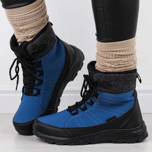 Niebieskie zimowe śniegowce damskie z membraną i Softshell Vanhorn 340. Niebieskie buty zimowe VanHorn, ze skóry, z okrągłym noskiem, bez obcasa, bez zapięcia. Za 199,00 zł.