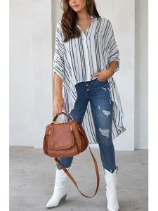 Milan Kiss Bluzka w kolorze biało-antracytowym rozmiar: M. Białe bluzki Milan Kiss, m, bez wzorów, z asymetrycznym kołnierzem, bez ramiączek. Za 169,95 zł.