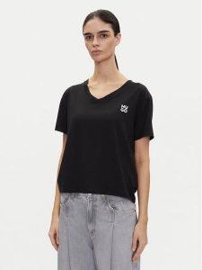 HUGO T-Shirt Nika_T-Shirt 50540046 Czarny Regular Fit. Czarne t-shirty Hugo, xl, bez wzorów, z bawełny, bez kołnierzyka, bez ramiączek. Za 129,99 zł.