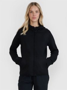 4F Bluza dresowa rozpinana z kapturem damska - czarna XL. Czarne bluzy 4f, uniwersalny, bez wzorów, z dresówki, z kapturem. W wyprzedaży za 169,99 zł.
