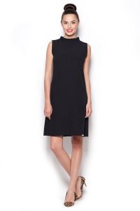 Elegancka Sukienka z Niskim Golfem - Czarny. Czarne sukienki Figl, l, bez wzorów, z materiału, eleganckie, bez kołnierzyka, bez ramiączek. Za 239,00 zł.