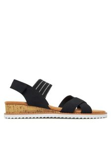 Skechers Sandały BOBS Desert Kiss-Shore Enough 114130/BLK Czarny. Czarne sandały Skechers, bez wzorów, z materiału, bez obcasa, na koturnie, bez zapięcia. Za 129,99 zł.
