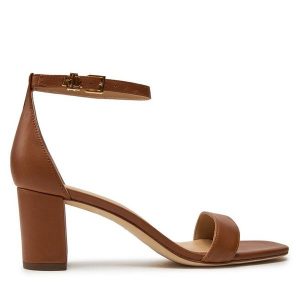 Sandały LAUREN RALPH LAUREN. Brązowe sandały Lauren Ralph Lauren, bez wzorów, bez obcasa, na słupku, bez zapięcia. Za 469,99 zł.