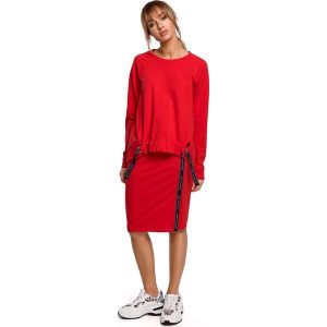 Asymetryczna Bluza z Lampasami - Czerwona. Czerwone bluzy MOE, l, bez wzorów, z bawełny, bez kaptura. Za 229,90 zł.