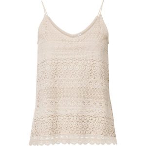 Top koronkowy. Brązowe topy bonprix, bez wzorów, z koronki, bez kołnierzyka, bez ramiączek. Za 79,99 zł.