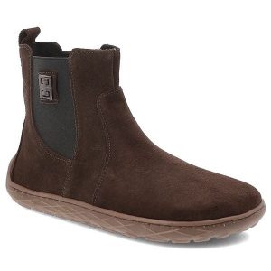 Czekoladowe Botki Armodo Wygodne Buty Damskie Barefoot. Brązowe botki Armodo, bez wzorów, z weluru, bez obcasa, bez zapięcia. Za 314,99 zł.