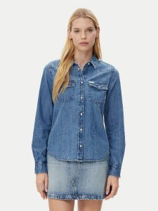 Guess Jeans Koszula W5RH35 D5M81 Niebieski Regular Fit. Niebieskie koszule Guess Jeans, m, z aplikacjami, z bawełny, bez kołnierzyka, bez ramiączek. Za 279,99 zł.