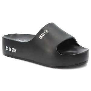 Klapki damskie Big Star, wodoodporne na grubej platformie profilowane na basen na wakacje, czarne, SS274721. Czarne klapki Big Star, bez wzorów, bez obcasa. Za 89,99 zł.