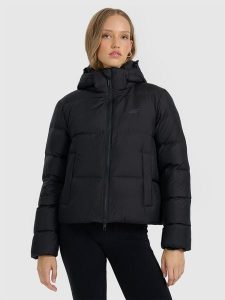 4F Kurtka puchowa z wypełnieniem naturalnym damska - czarna XXL. Czarne kurtki 4f, na zimę, xxl, bez wzorów, z puchu, bez kaptura. Za 599,99 zł.