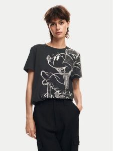 Desigual T-Shirt Mickey Drawing 24WWTKA1 Czarny Regular Fit. Czarne t-shirty Desigual, s, bez wzorów, z bawełny, bez kołnierzyka, bez ramiączek. Za 129,99 zł.