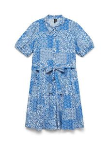 Vero Moda Sukienka w kolorze niebiesko-białym rozmiar: M. Niebieskie sukienki Vero Moda, m, bez wzorów, z bawełny, bez kołnierzyka, bez ramiączek, mini. Za 143,95 zł.